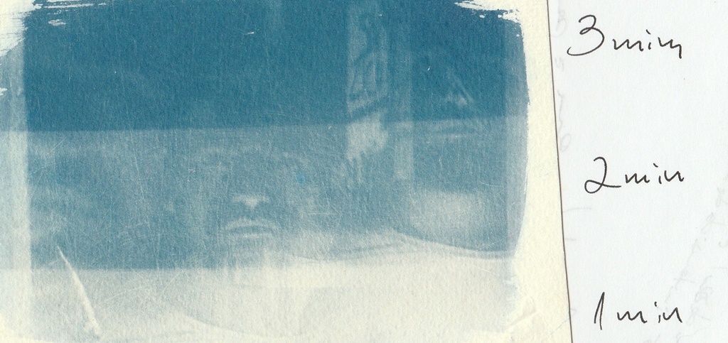 Cianotipia sobre papel, testando os tempos de exposição, 2014